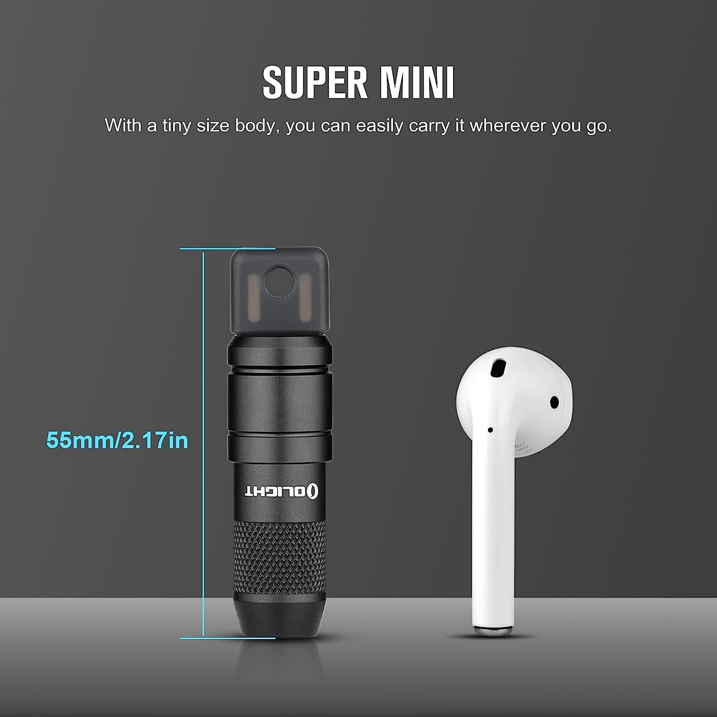 IMINI 2 EDC Rechargeable Keychain Flashlight, 50 Lumens Compact and Portable Mini Light, Tiny LED Keyring Lights with Built-In Battery Ideal for Everyday Carry and Emergencies (Black)