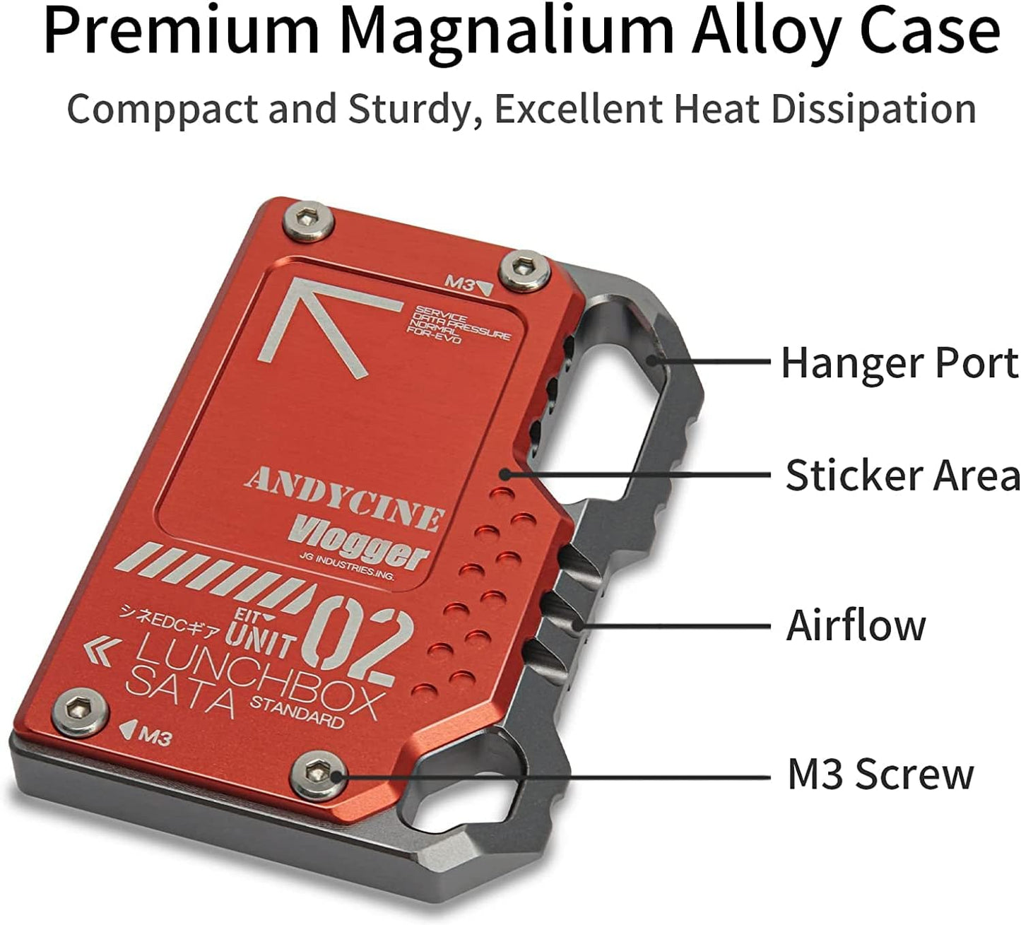 Lunchbox Red Magnalium Case for DIY SSD Compatible for Sumsung 860/870 1TB/2TB Compatible with Atomos Ninja V,V+, Ninja Flame, Ninja Inferno, and Shogun Inferno