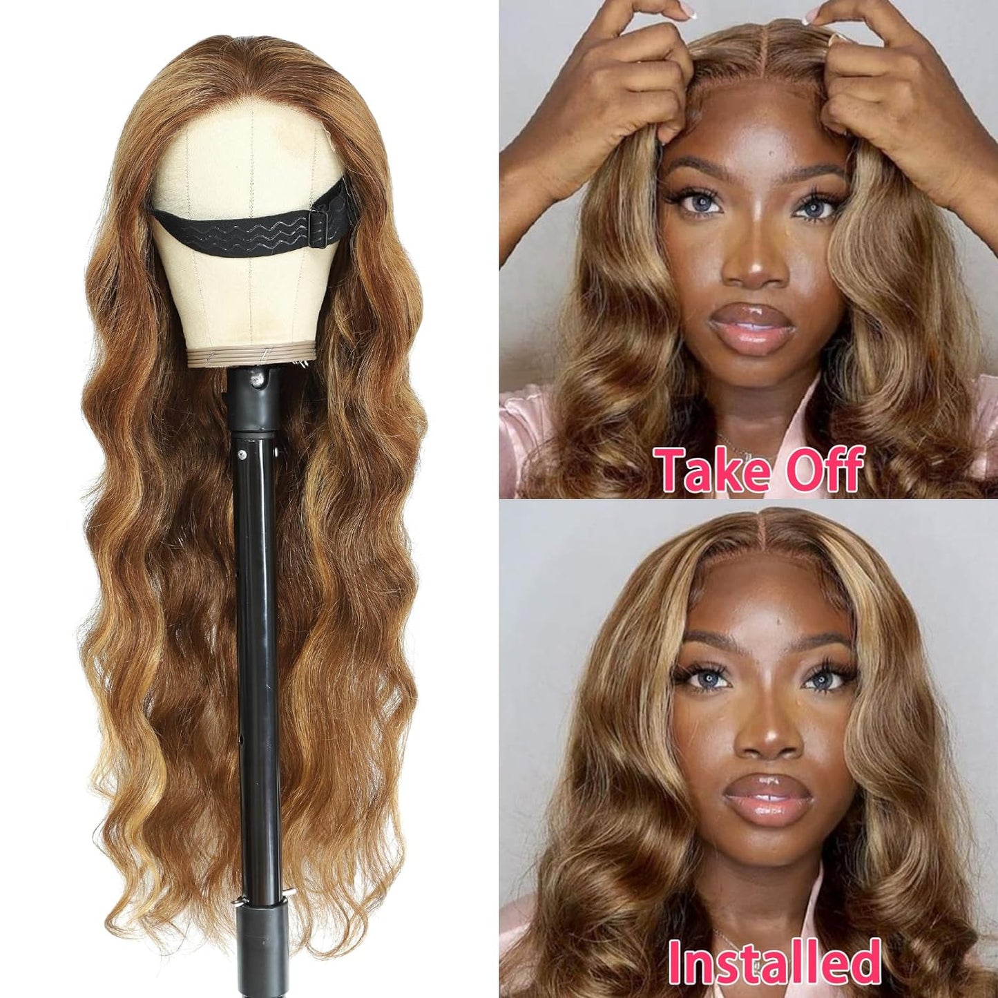 26 Inch Wear and Go Glueless Wig Pre Plucked Pre Cut for Beginners Ombre Honey Blonde Lace Closure Wigs Human Hair 5X5 Hd Highlight 180% Density Body Wave Lace Front Wigs Human Hair