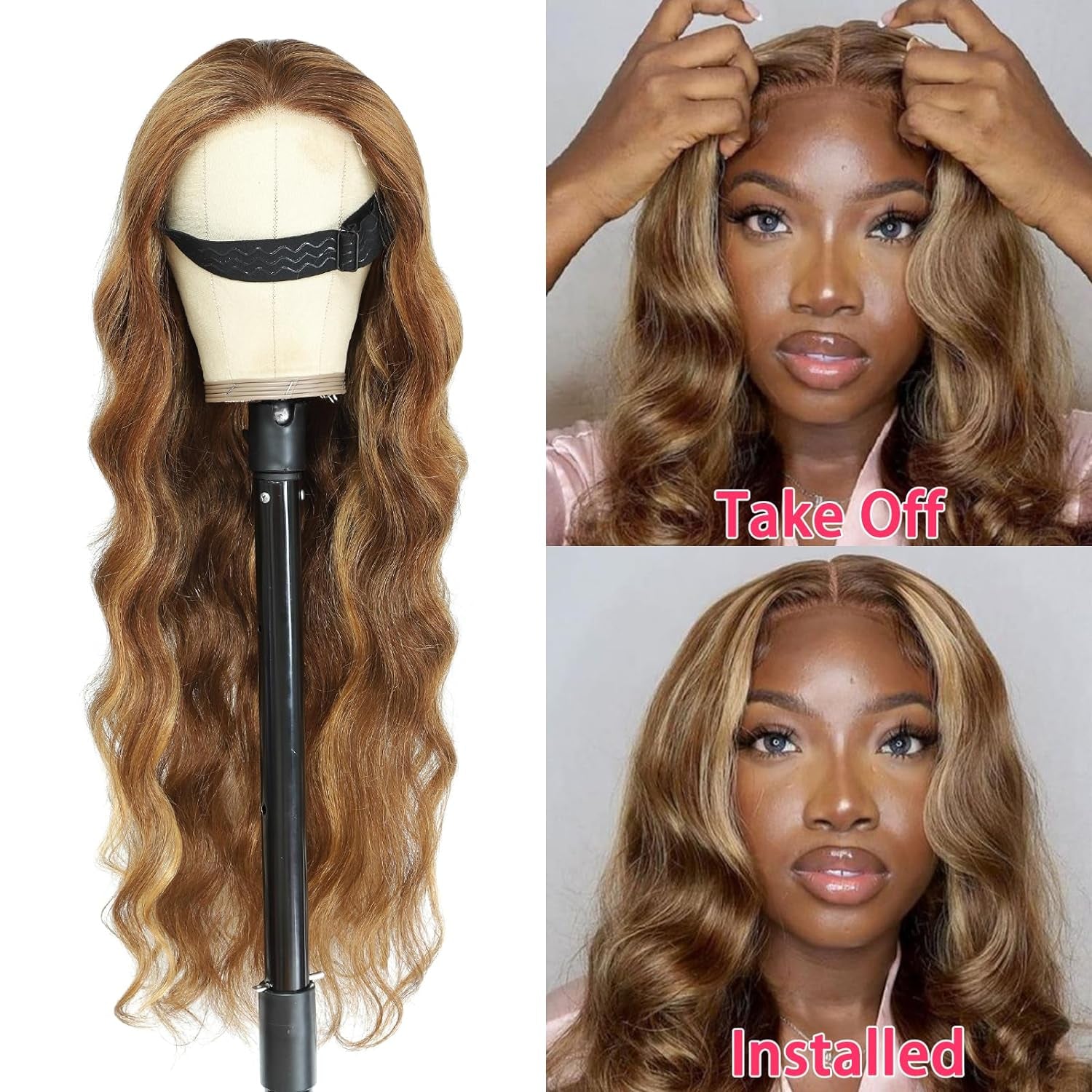 26 Inch Wear and Go Glueless Wig Pre Plucked Pre Cut for Beginners Ombre Honey Blonde Lace Closure Wigs Human Hair 5X5 Hd Highlight 180% Density Body Wave Lace Front Wigs Human Hair