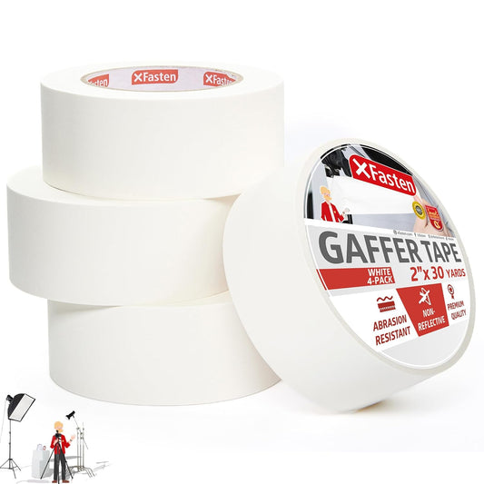 White Gaffers Tape 2 Inch X 30 Yards, Residue-Free Strong Adhesion (4-Pack 360-Feet Total) Non-Reflective Cloth Matte White Tape for Walls, Cords, Bookbinding, Console, Photography