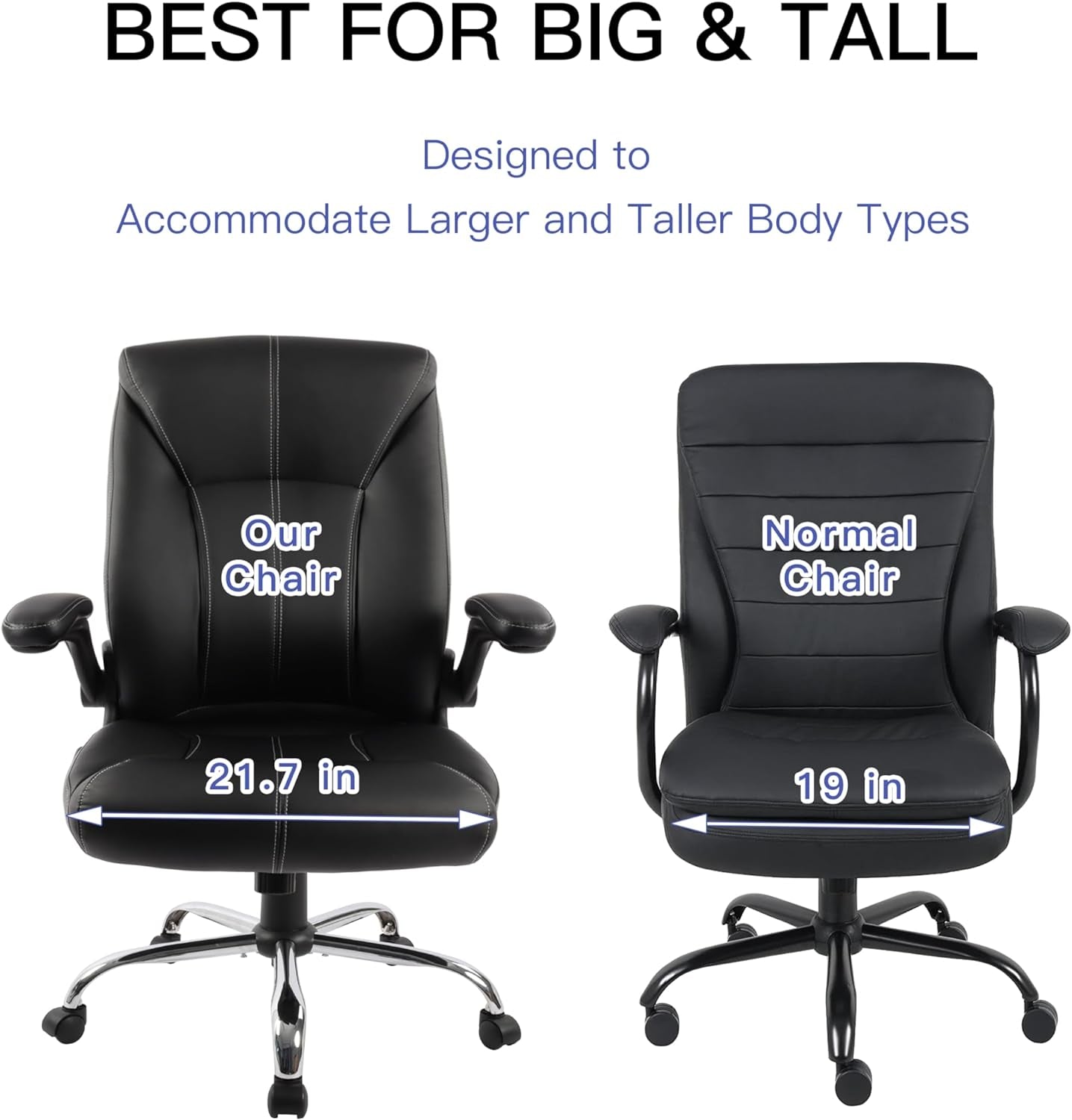 Big and Tall Office Chair for Heavy People 400Lb, Executive Desk Computer Chair Adjustable Flip-Up Armrests, PU Leather Swivel Task Chair with Ergonomic High Back and Lumbar Support