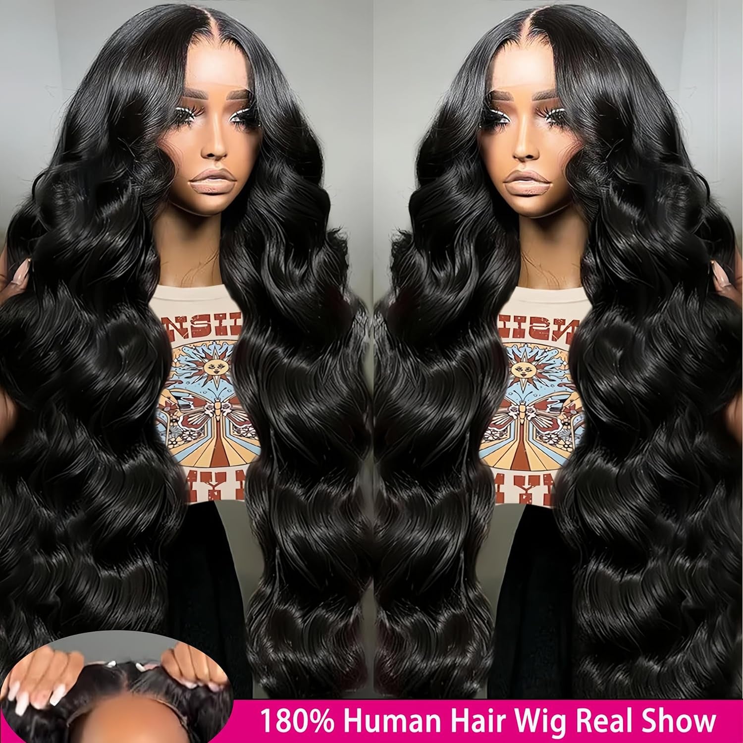 Body Wave HD Lace Front Wigs Human Hair Pre Plucked 28 Inch 180% Density 13X4 Glueless Frontal Wigs Human Hair Lace Front Wig with Baby Hair for Women Natural Black