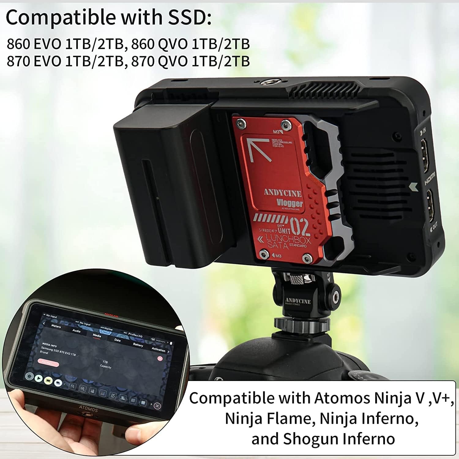 Lunchbox Red Magnalium Case for DIY SSD Compatible for Sumsung 860/870 1TB/2TB Compatible with Atomos Ninja V,V+, Ninja Flame, Ninja Inferno, and Shogun Inferno